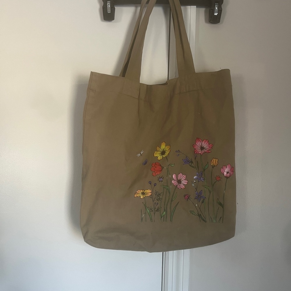 Floral Embroidered Green Tote Bag